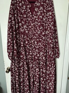 Ivy City Co Burgundy Floral Tiered Maxi Dress